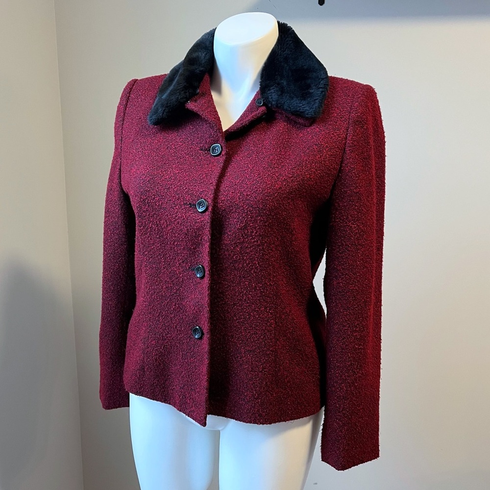 Karen Scott Maroon Coat with Faux Fur Collar